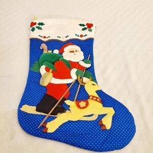 Vtg Santa Claus Quilted Patched Christmas Stocking
